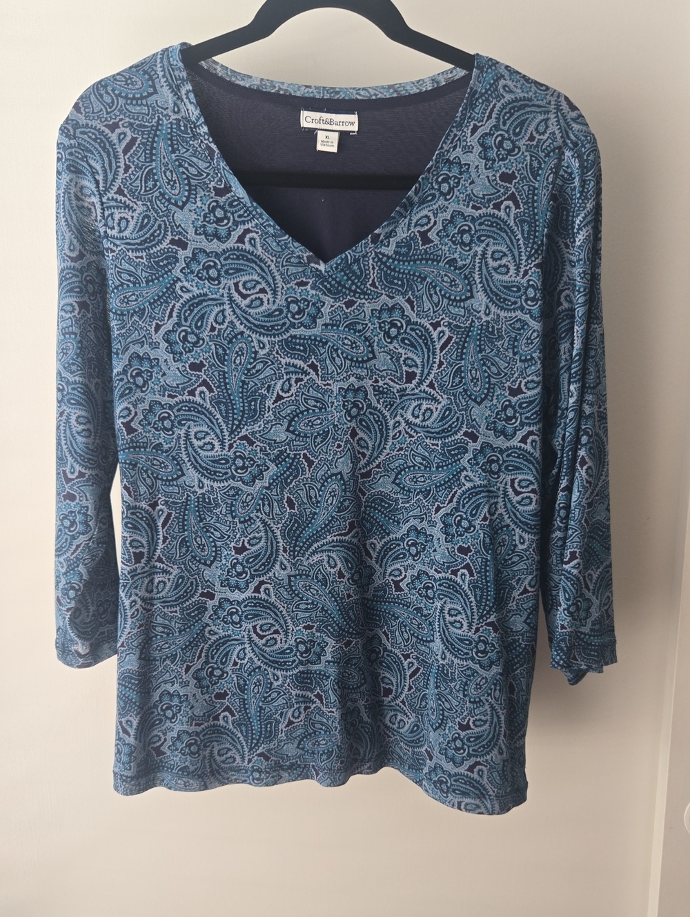 Blue Paisley V-Neck Blouse-Size XL